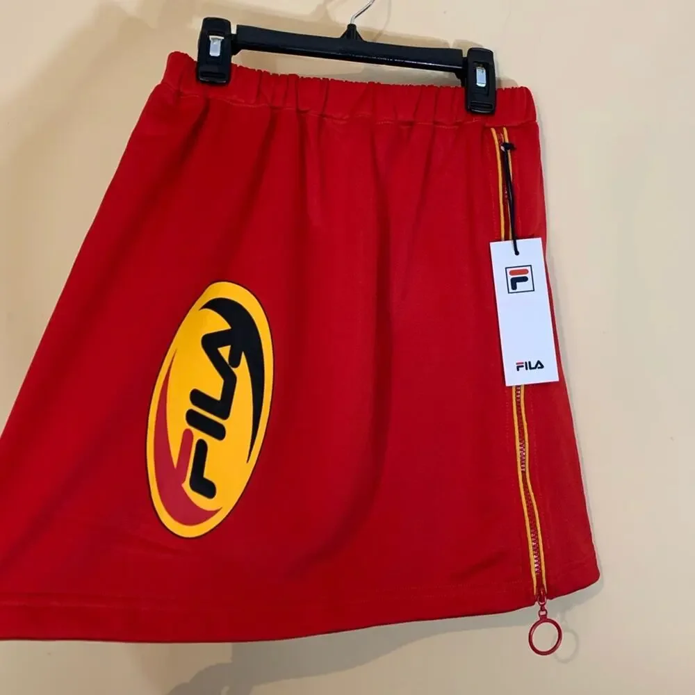 FILA NEW NWT Violeta Red and Yellow Retro Style Mini Skirt Womens Size Small